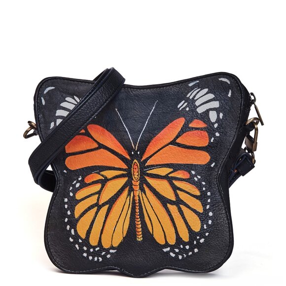 Ladies Hand-Painted Orange Butterfly-Shaped Crossbody Sling Bag - Picture 1 of 6